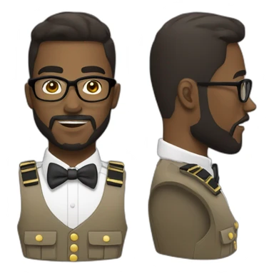 black soldier with beard, part in hair, white collared shirt, bow tie, gold glasses, bulletproof vest  sticker