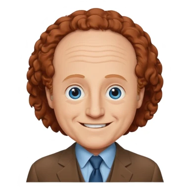 Larry Fine from the Three Stooges with blue eyes, reddish brown hair, brown suit sticker