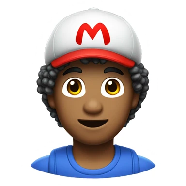 light skinned person with curly hair and Super Mario's cap sticker