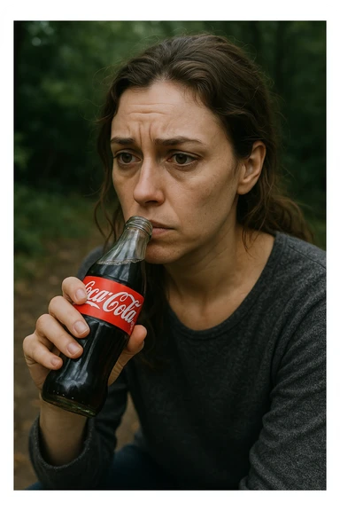 donna con ansia. Che beve coca cola. Immagini realistiche sticker