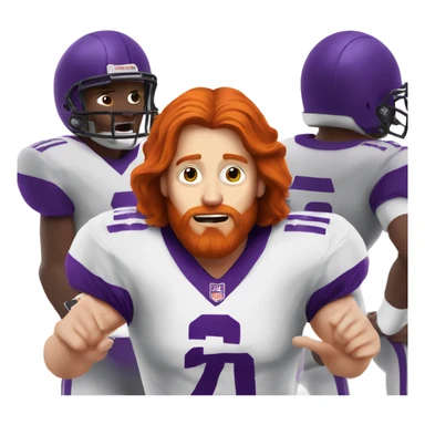 Redhead jesus playing American football wearing purple and silly face sticker