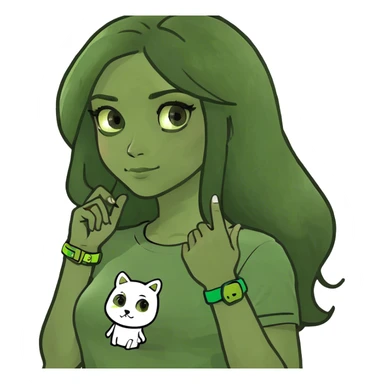 Una chica con pelo largo y liso y marrón con ojos marrones y con el móvil en la mano  sticker