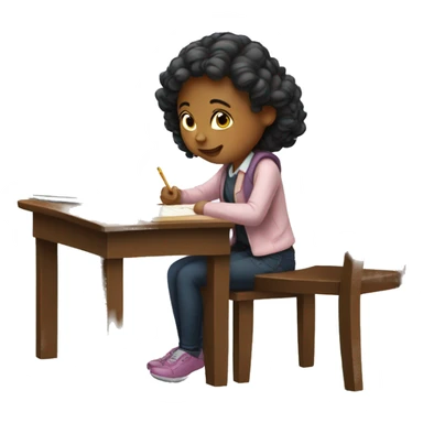 A studying girl on a chair with a desk sticker
