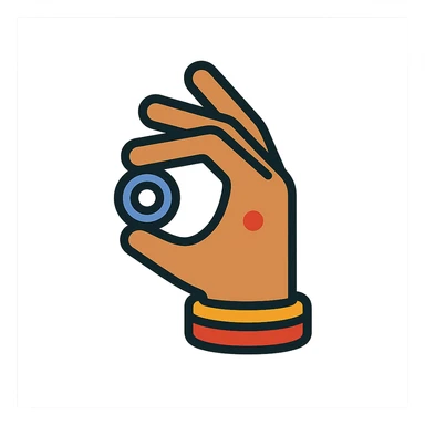 Indian hand performing 'nazar utarna' gesture, color outline icon style, playful and modern sticker