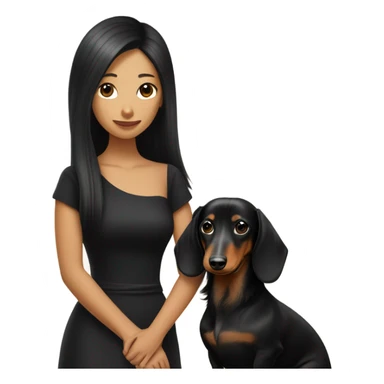 Long-haired dachshund with black-haired Asian girl wearing black dress sticker