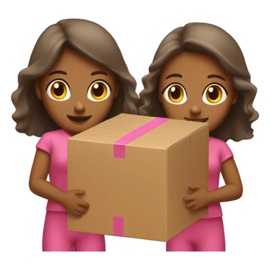 Two tan girls holding a pink wide box  sticker