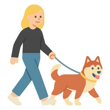 Cute Blonde woman wearing a black sweater and jeans and white sneakers walking a happy red-brown blue-eyed Siberian husky in New York City on an upper east side city sidewalk  sticker