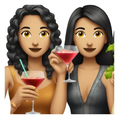 3 kaukasian women drinking cocktails, 2 of them have Brown hair and 1 has Black hair sticker