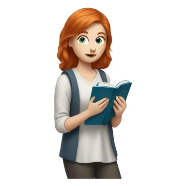 Redhead with BLUE eyes reading a book sticker