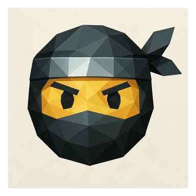 ninja emoji, masked face, headband with metallic sheen, low-poly geometric shapes, modern look, polygonal icon style sticker