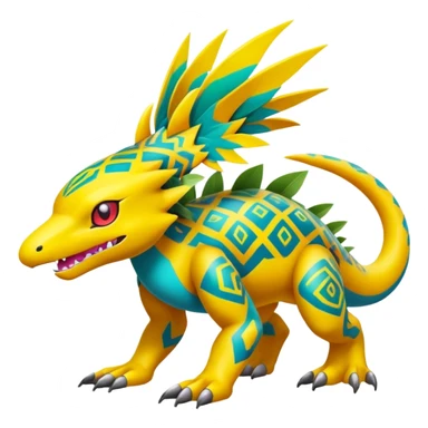 exotic tropical Fakémon-Pokémon-Digimon-hybrid-creature, full body, with random pattern-markings sticker