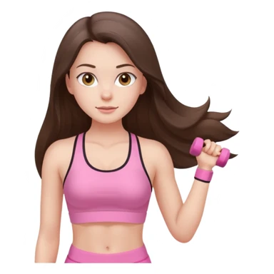 white brunette girl long hair with hazel eyes in light pink workout with small waist sticker