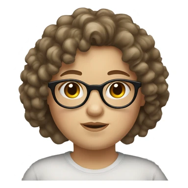 White chubby girl curly brown hair glasess sticker