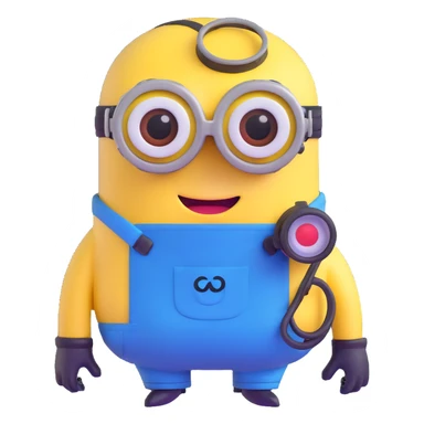 yellow minion with one eye, goggles, blue overalls sticker