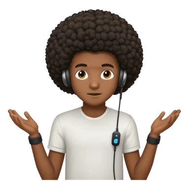A dark-skinned boy with an afro, gamer , and ears, wearing a white shirt. sticker