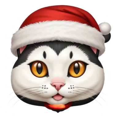 white and black cat face wearing a santa hat sticker