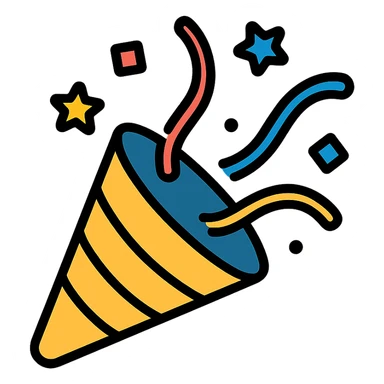 party popper with confetti icon in lineal color with black outlines sticker