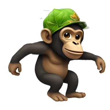 an ape with a leaf hat stomping on the globe sticker