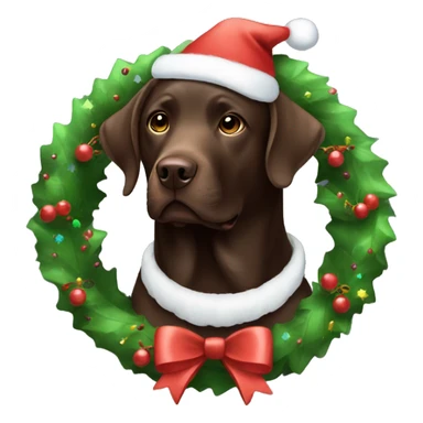 Chocolate Labrador wearing Christmas wreath sticker