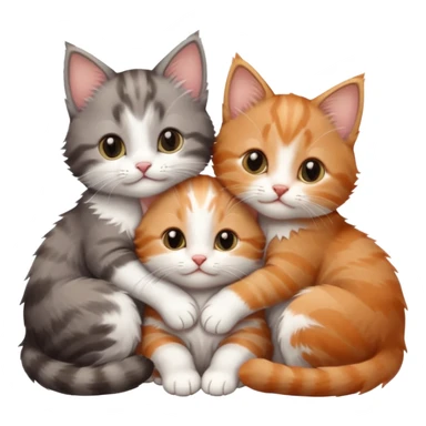 3 tiny kittens cuddling together all different colours, the first one is grey and white, the second is ginger and white and the third is brown tabby and white sticker