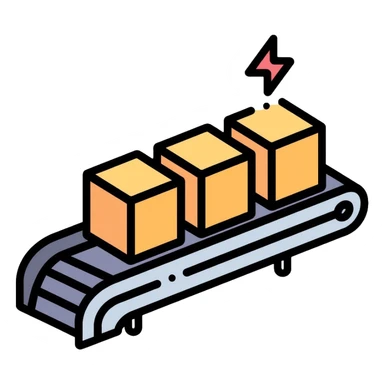 Conveyor belt system moving small cubes in sequence, automation concept sticker