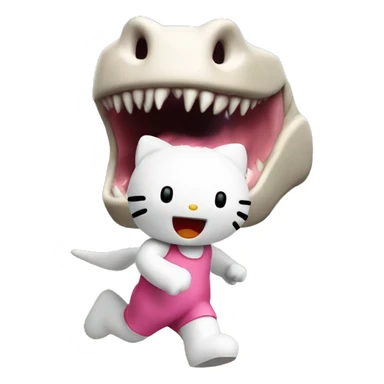 hello kitty running away from a dinosaur  sticker