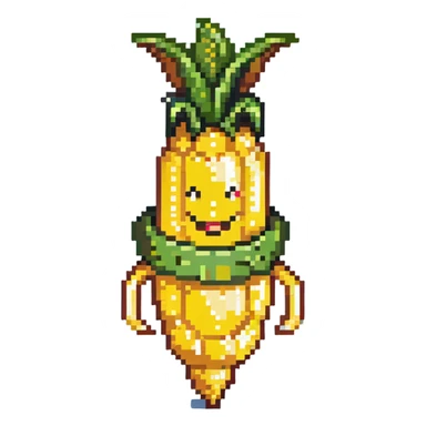 Corny Cob from Shopkins, a cute anthropomorphic ear of corn character with a yellow body, green husk at the top, and a smiling face sticker