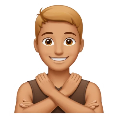 Person smiling with their hands crossed on their neck sticker