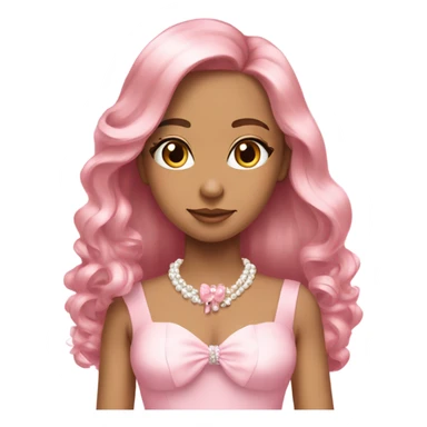 pretty. Long hair. Pink bow ribbon. Pearls. Light pink. Diamonds, dress. sticker