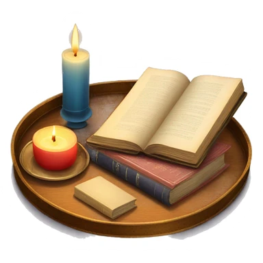 vintage tray with books and candle sticker