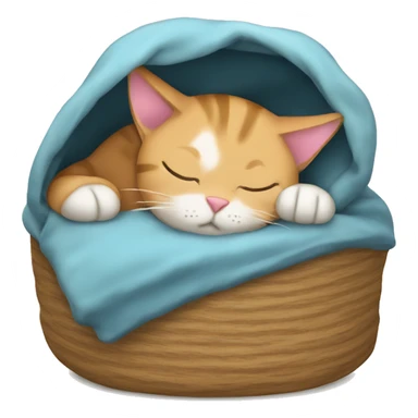 cat sleeping in a cozy bed with a sleep cap sticker
