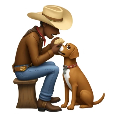 cowboy feeding a dog sticker