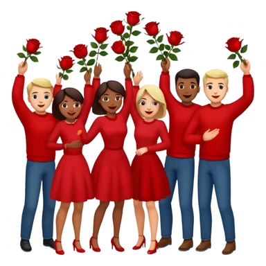 Adult Family, men and women, throwing roses congratulations  sticker