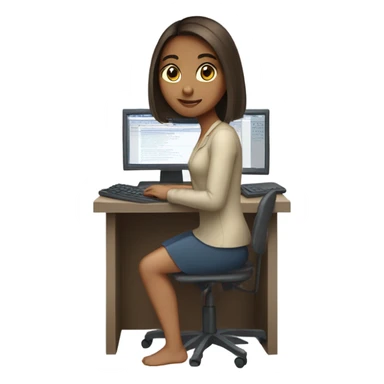 Medium straight hair computer science girl intern with a computer  light brown skin sticker