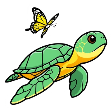 Animated sea turtle and butterflie sticker