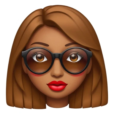 Diva emoji: emoji with sunglasses covering half the eyes, long eyelashes, brown eyes, big lips sticker