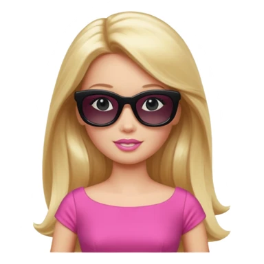 barbie with long blonde hair wear black sun glasses, pink dress sticker