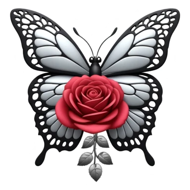 Black and silver filigree rose with a stunning butterfly, 3D, extremely detailed design sticker