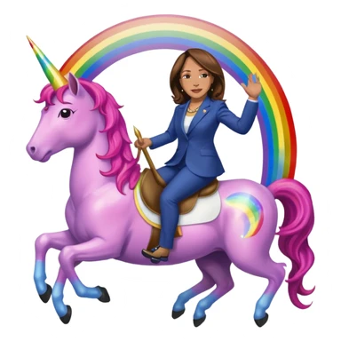 Kamala Harris and donald trump riding a rainbow unicorn sticker