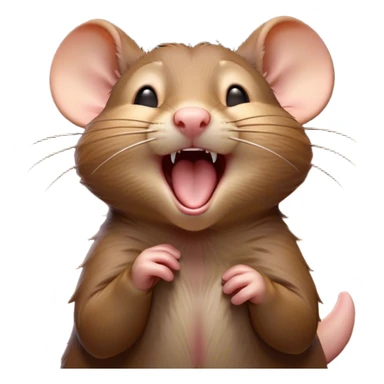 Cinematic Cute Yawning Brown Rat Portrait Emoji, Head tilted slightly with a dramatic, wide-open yawn, showcasing a soft, sleek brown coat with tiny drooping ears and half-closed eyes in drowsy contentment, Simplified yet irresistibly adorable features, highly detailed, glowing with a soft, cozy glow, high shine, relaxed yet expressive, stylized with a dash of urban charm, soft glowing outline, capturing the essence of a sleepy yet affectionate rat that seems ready to stretch out for a nap! sticker