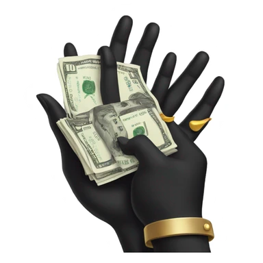Black hands with long nails showcasing money sticker