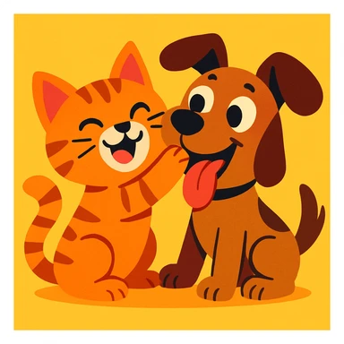 playful cat and dog together, vibrant cartoon style sticker
