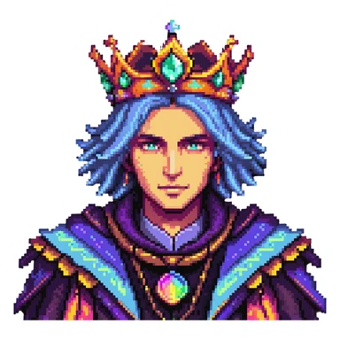 powerful human mage with detailed face and crown, surrounded by vibrant colorful aura sticker