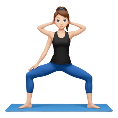 Девушка занимается йогой, в черном спортивном топе и черных леггинсах, волосы собраны в хвост, кожа белая, глаза голубые ,волосы каштановые  sticker