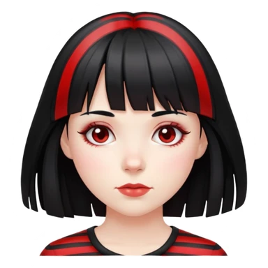 Pale girl, black hair with red striped hair and bangs sticker