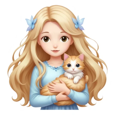 Dreamy beautiful fashion elegant cute shiny lady soft style kawaii beautiful hair fairy style girl holding a kitten sticker