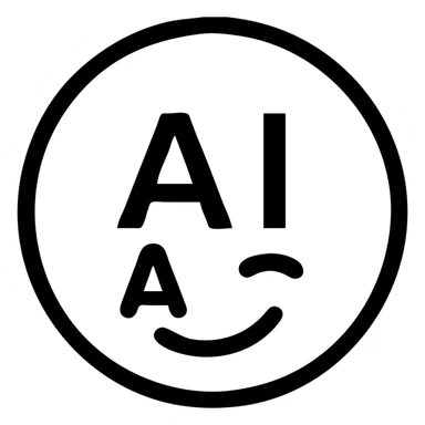AI emoji icon, white and black, simple outlined icon style sticker