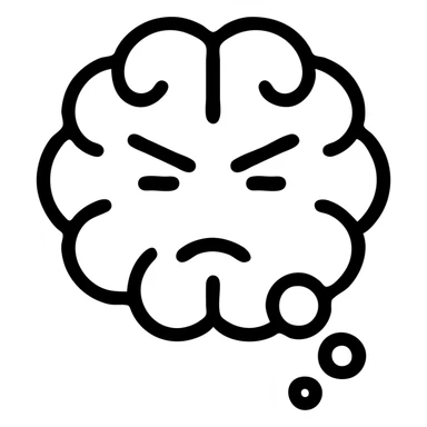 brain thinking, black outlined icon style, concentrated expression, no background sticker