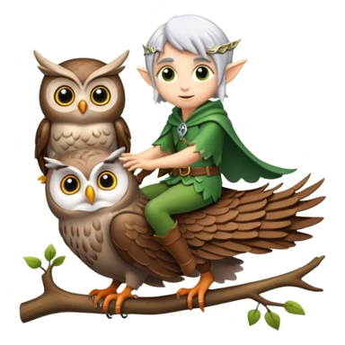 tiny forest elf with silver hair riding owl sticker