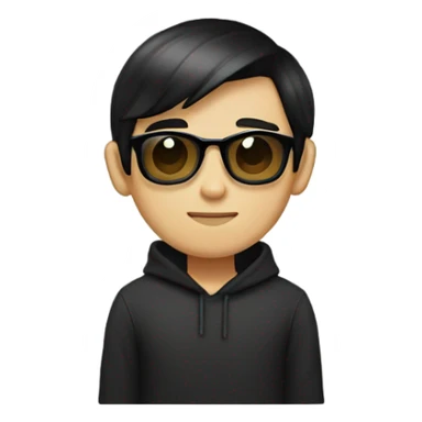 programmer, student, asian, black hair, black eyes, male, round face, black sunglasses, black hoodie, part hairstyle sticker